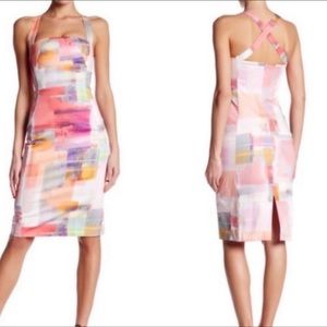 Black Halo “Dashiell Bryson” pastel watercolor halter midi dress